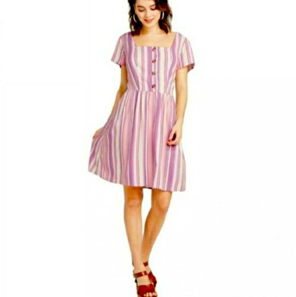 *NEW! SQUARE NECK BUTTON DOWN SMOCK DRESS CASUAL SIZE SMALL KNEE LENGTH